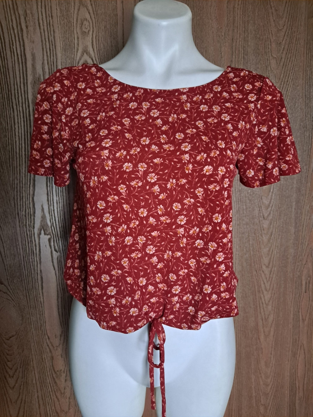 Rewind Rust Red Floral Tie-Front Short Sleeve Top